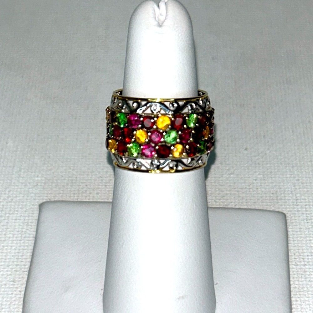 Gems en Vogue Genuine Multi Color Garnet Eternity Band Sterling 18K Plate Ring